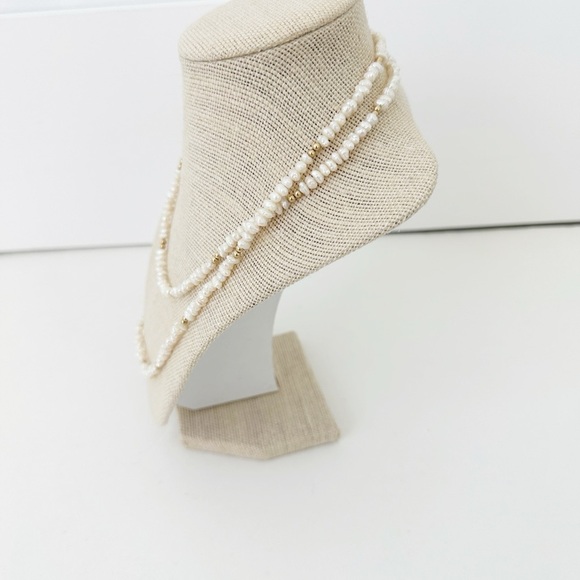 Genuine Pearl & Gold-Colored Bead Necklace White 38" - Picture 8 of 8